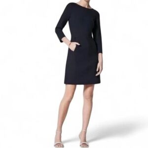 SPANX LBD THE PERFECT A-LINE BLACK DRESS 3/4 SLEEVES STRETCH ZIPPER BACK SIZE L